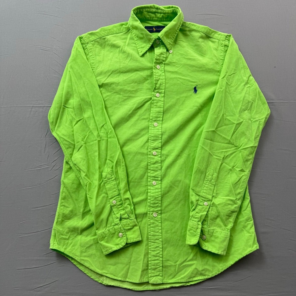 Polo Ralph Lauren Mens Lime Green Corduroy Button Down Shirt Long Sleeve L‎